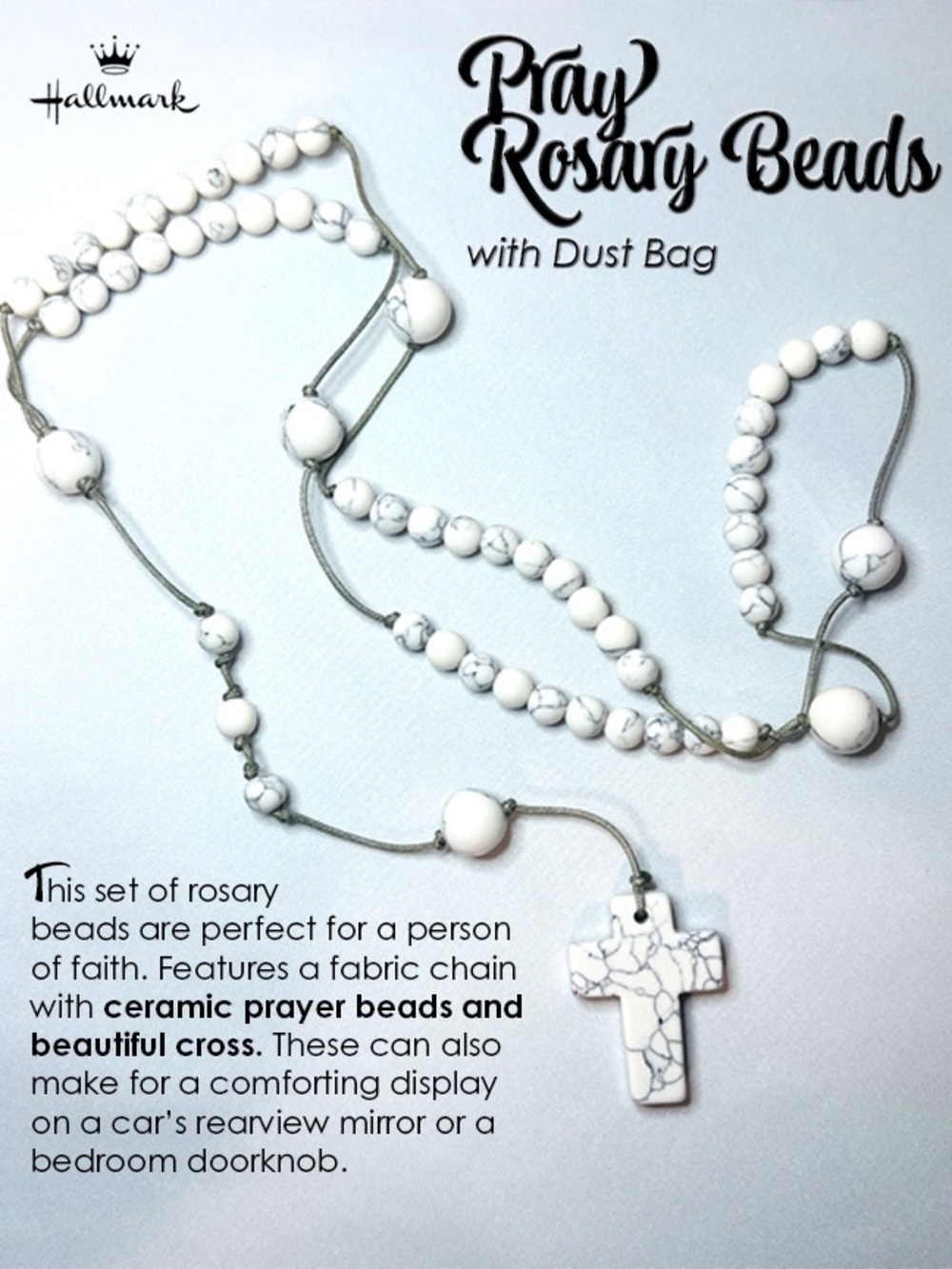 Hallmark Pray White Marble-Effect Rosary Beads Cross with Dust Bag
